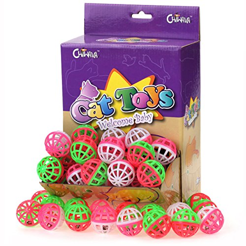 CHIWAVA 48PCS 1.6'' Cat Toy Ball with Bell Plastic Lattice Jingle Balls Kitten Chase Pounce Rattle Toy Assorted Color