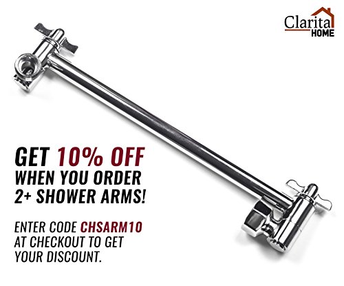 Adjustable Shower Arm Extension 10" Long - Stainless Steel Chrome Finish - The Only Arm Designed With a GEAR JOINT That Won't Slip! Our Long Shower Extender Pipe Can Hold A Rainfall Shower Head System - Thumbnail 6