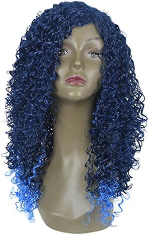 Long Afro Curly Wigs for Black Women Blue Ombre Fashion Kinky Curly Synthetic Fiber Wig Heat Resistant None Lace Glueless Full Hair Wigs