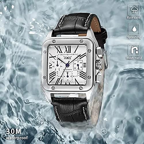 Gute Mens Watches, Mechanical Calendar Automatic Self-Winding Roman Numeral PU Leather Wrist Watch with Blue Hands