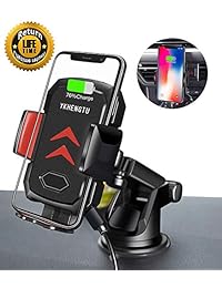 YKHENGTU Soporte inalámbrico para cargador de automóvil, Auto Clamping Soporte inalámbrico para cargador de automóvil Qi 10W   7.5W Carga rápida iPhone compatible Xs   Xs Max   XR   X   8 8 Plus, Samsung Galaxy S10   S10 +   S9   S9 +   S8   S8 + Más, Neg