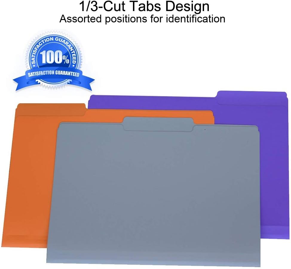 Plastic File Folders 50PCS Heavy Duty Plastic Folders 1/3 Cut Tab Letter Size Assorted Colors for Organizing and Easy File Storage Plastic File Folders Colored : Office Products