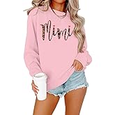 EGELEXY Leopard Mimi Sweatshirt Women Funny Letter Print Grandma Gift Pullover Top Casual Long Sleeve Shirts Tee