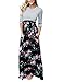 MEROKEETY Women's Striped Floral Print 3/4 Sleeve Tie Waist Maxi Dress with Pockets