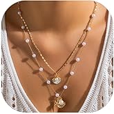 Airvess Gold Shell Necklace for Women Conch Starfish Seashell Charm Necklaces Boho Summer Beach Vacation Outfit Accessories Jewelry