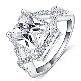 FENDINA Womens Jewelry 18K White Gold Plated Cubic Zirconia Infinity Love Princess Cut Promise Eternity Ring Engagement Wedding Anniversary Band Her