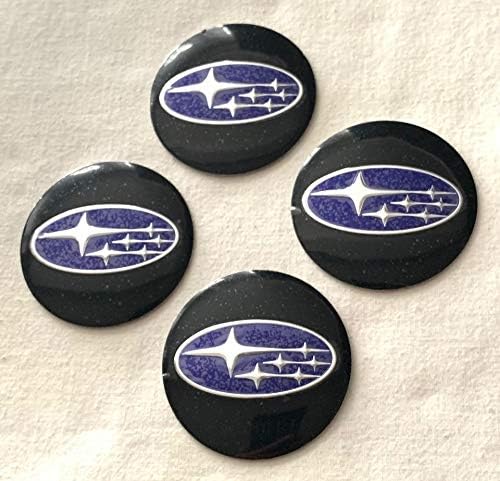 SUBARU BLACK BLUE CHROME 3D EMBLEM WHEEL HUB CENTER CAP STICKERS BADGE WHEEL TRIM 56.5 MM DOME SET OF 4