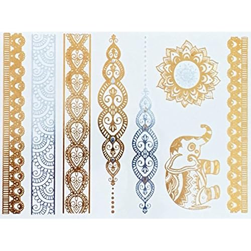 Modern Boho 5 Sheets Metallic Tattoos, Gold/Silver Flash, Namaste Collection Beauty & Personal Care, Makeup, Body, Temporary Tattoos
