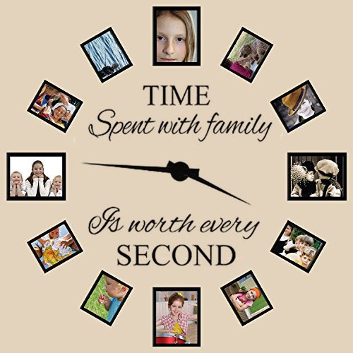 Family Wall Decals~Time Spent with Family Is Worth Every Second Wall Decal Quote Home Decor Art Quote Decals Wall Art Stickers Decal Home Decor Decorate（ NO PHOTOS or CLOCK ARMS）