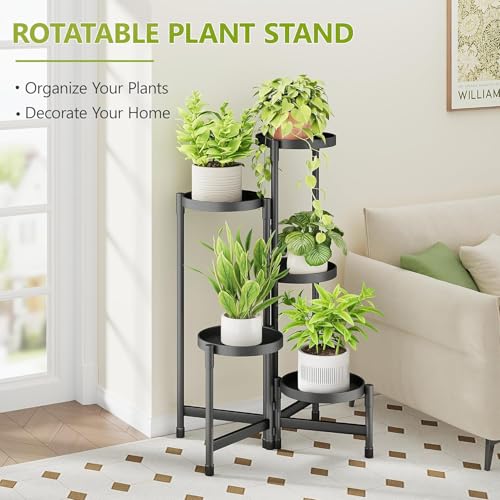 5 Tier Metal Plant Stand, Corner Tall Plant Shelf for Multiple Plants, Indoor Outdoor Flower Pot Holder for Living Room Balcony Garden Patio Yard, Black 48*48*80Cm