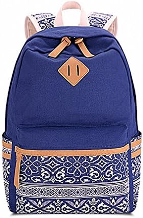Canvas Printing Large Capacity Laptop Backpack Women School Bags for Teenage Girls National Rucksack Female Blue