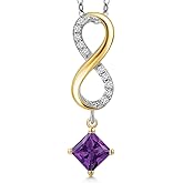 Gem Stone King 925 Silver and 10K Yellow Gold Purple Amethyst and Lab Grown Diamond Pendant Necklace for Women | 1.38 Cttw | Gemstone February Birthstone | Princess 5MM | With 18 Inch Chain