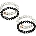 LOLIAS 2-4 Pcs Bead Couples Bracelet for Men Women Crown Queen Bracelet Black Matte Agate & White Howlite Bracelet Adjustable 8MM Beads