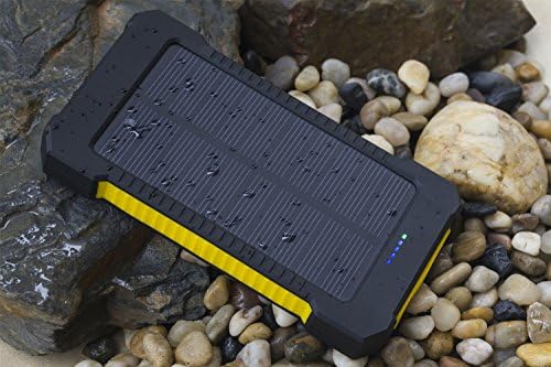 fZoe 10000mAh Portable Charger Solar Power Bank Dual USB Port with LED Light for Outdoor Travel - Yellow