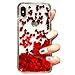 BlackLemon Liquid Case Compatible iPhone 7 Plus 8 Plus Quicksand Flowing Floating Bling Glitter Heart Soft Makeup Protective Case for Girls Women with Wrist Strap (Red, iPhone 7 Plus / 8 Plus)