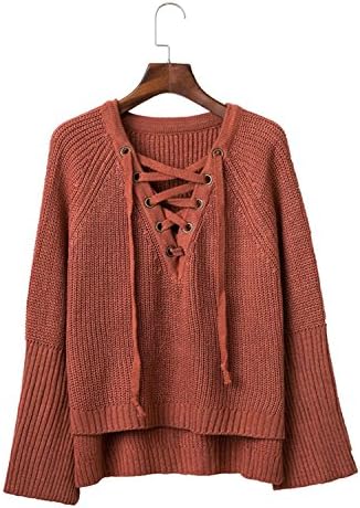 Sicong2 Sweet Winter/Autumn women lace up knitted sweater 2016 fashion Cotton Solid Long Sleeve tops female casual O-NECK elastic Pullovers Brick redOne Size Grace