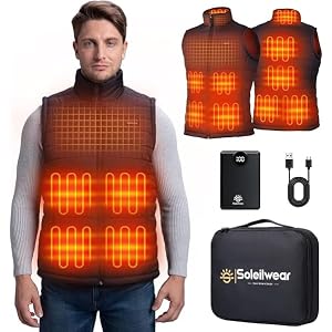 Soleilwear Heated Vest for Men with 12000mAh Battery | 9 Heated Zones Lightweight Rechargeable Vest for Camping Ski Outdoor,X