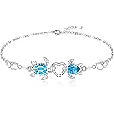 Fenthring Blue Opal Sea Turtle Bracelet for Women Sea Turtle Gifts Sterling Silver Summer Beach Ocean Mother Daughter Christmas Gifts for Women