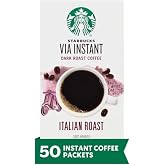 Starbucks VIA Instant Coffee, Dark Roast Coffee, Italian Roast, 100% Arabica, Single-Serve, 1 Box (50 Packets)