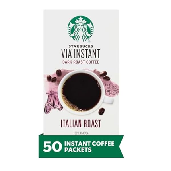 STARBUCKS VIA INSTANT COFFEE, DARK ROAST COFFEE, ITALIAN ROAST, 100% ARABICA, 1 BOX (50 PACKETS)
