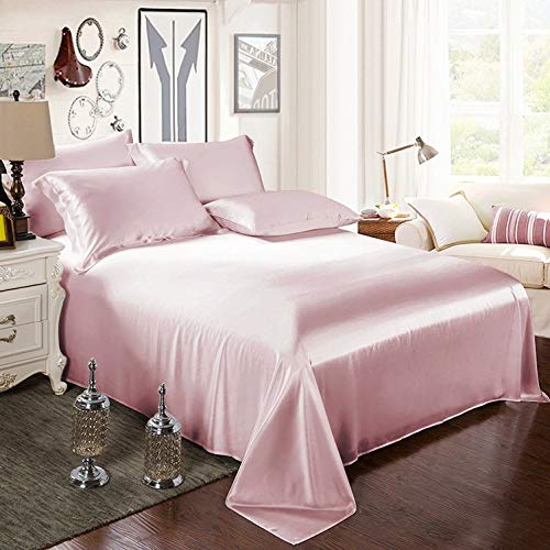 Reliable Bedding 100% Pure Silk Satin Sheet Set 7pcs, Silk Fitted Sheet 15'' Deep Pocket,Silk Flat Sheet,Silk Duvet Cover & Pillowcases Set !!! Cal-King, Rose Pink