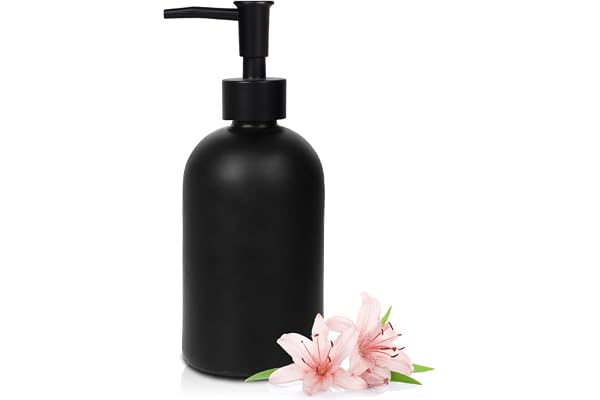 Top-spring 14 Oz Glass Soap Dispenser Black - Refillable Lotion Hand Soap and Dish Soap Dispenser for Kitchen Sink Bathroom S