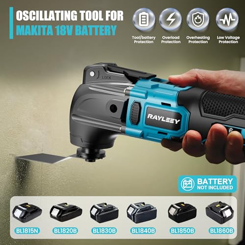 RAYLEEY Cordless Oscillating Multitool Compatible with Makita 18V Battery (No Battery), 23PCS Oscillating Tool Kit, 8500-21000 OPM, 6-Speeds, 4° Oscillation Angle, Quick Change Blade System