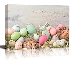 Canvas Prints Wall Art - Easter Pastel Colored Decoration on Grass - 12" x 18"