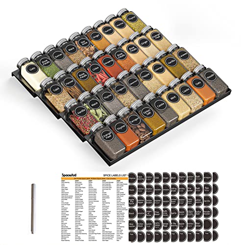 Spice Drawer Organizer with 36 Spice Jars