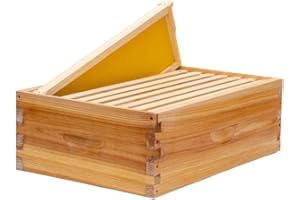 POLLIBEE 8 Frame Super Beehive Box, Langstroth Honey Bee Box Dipped in 100% Beeswax Include Bee Hive Frames and Wax Foundations (unassembled)