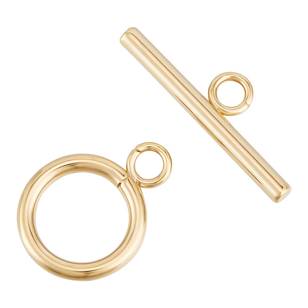Beebeecraft 1 Box 20 Set Toggle Clasps 24K Gold Plated Brass Jewellery Clasps Connectors Round Ring Toggle T Bar Sets for Necklace Bracelet Earring Making