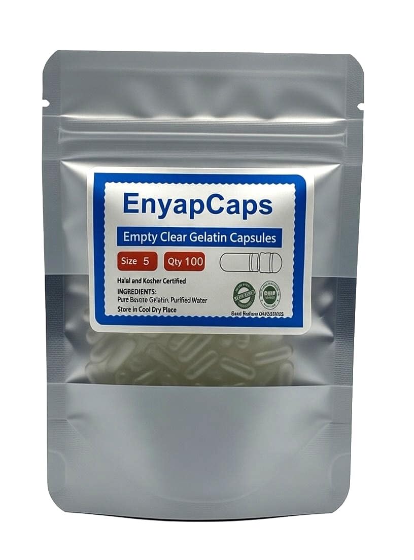 EnyapCaps 100 Extra Small Size 5 Empty Gelatin Capsules – Tiny Clear Starter Pack for Cat Meds, Kittens & Micro-Supplements – Halal/Kosher,