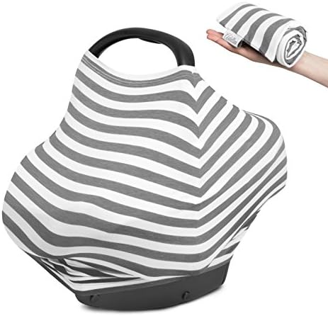 Nursing Cover Scarf Poncho for Breastfeeding / Stretchy Multi-Use Baby Car Seat Canopy / Grocery Cart Cover. Unisex Grey &amp; White. Perfect Baby Shower Gift!