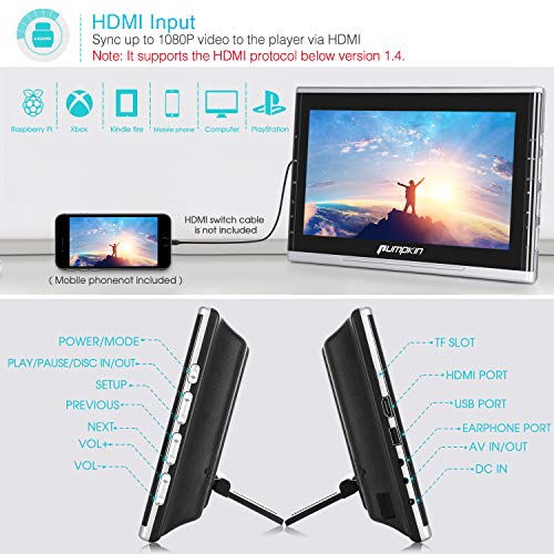 PUMPKIN 10.1 Inch Ultra-Thin Car Headrest DVD Player with Suction Drive, Support 1080P Video, HDMI, AUX, Region Free, AV in Out, USB SD, Last Memory