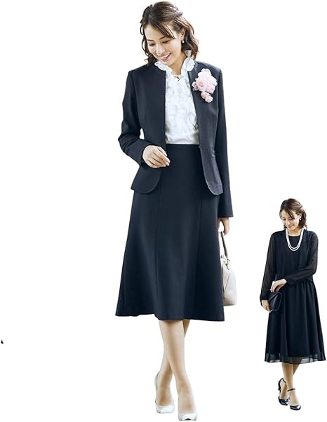 Amazon Co Jp Nissen ニッセン 長袖 トールサイズ フォーマルウェア ワンピース 入学式 卒業式用 入園 入学 卒園 卒業 トールサイズ 3点セット ジャケット スカート ワンピース 黒 黒 黒 Mtt 服 ファッション小物