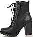 SODA Women's Malia Faux Leather Lace Up Chunky Ankle Boot