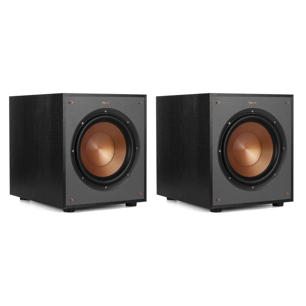 Klipsch Paquete de 2 subwoofers R-100SW de 10, graves increíblemente profundos y un amplificador totalmente digital, 14 5 x 12 5 x 16 4