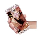 Galaxy Note 8 Case Bling,Shinetop Luxury Diamond Glitter Crystal Rhinestone Soft TPU Rubber Bumper Mirror Makeup Case Cover with 360 Degree Ring Stand Holder for Samsung Galaxy Note 8 2017-Rose Gold