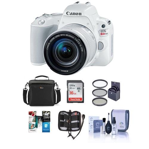 Canon-EOS-Rebel-SL2-DSLR-with-EF-S-18-55mm-f4-56-IS-STM-Lens-White-Bundle-with-16-GB-SDHC-Card-Camera-Case-58mm-Filter-Kit-Cleaning-Kit-Memory-Wallet-Software-Package