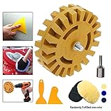 Diriway Decal Remover Rubber Eraser Wheel Tool with Drill Adapter 4 inch Drill Attachment 2 Pieces Hanging Boards And 1Piece Bear Paw Rag For Removing Pinstripes, Stickers, Double Side Adhesive Vinyl