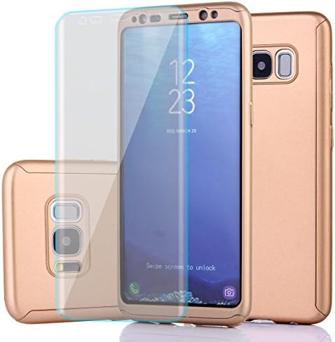 Samsung Galaxy S8 Case,Full Body Protection Ultra-Thin Hard PC Case With A Soft HD Screen Protector 360 All Round Anti Scratch Removable Hybrid Cover For Galaxy S8 (Gold)