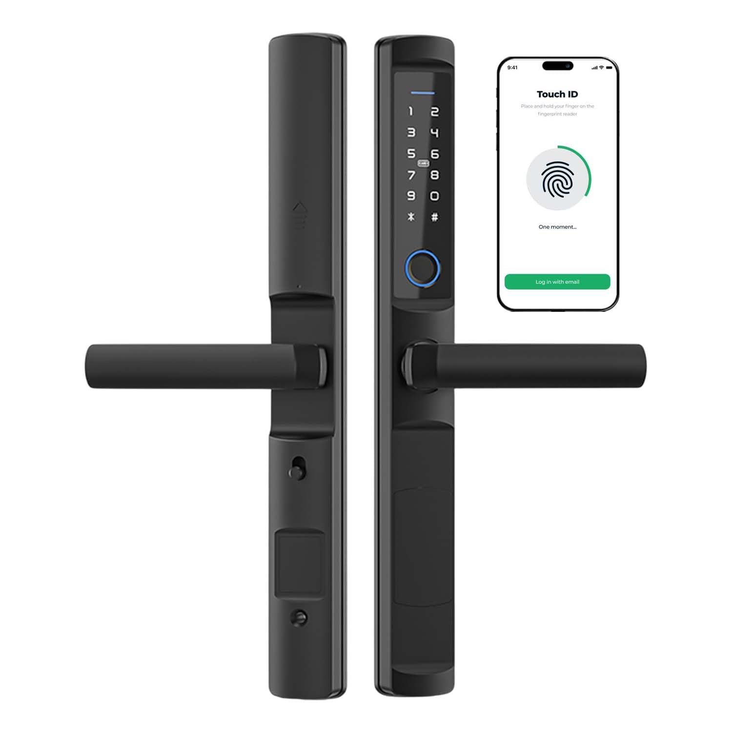 Smart Sliding Door Lock – Advanced Fingerprint Access, Digital Keypad, Keyless Entry, Sleek Matte Black Handle, Tuya App Control, Effortless Installation for Homes, Offices, and Outdoor Spaces