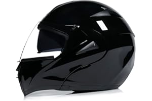 Horudot Motorcycle Helmets Modular Dual Visor Flip-up Full Face DOT Approved Motorbike Motor Street Bike Racing Helmet (Bright Black, M)