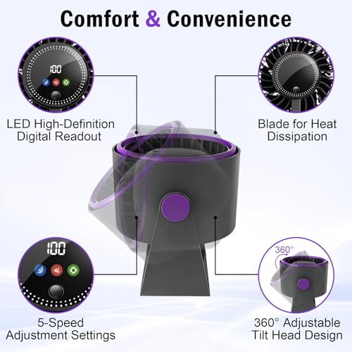 Silent Table Fan, Powerful USB Rechargeable Battery Powered Fan 3 in 1 Portable Fan 5 Speed 360° Adjustable Desk Fan for Camping Office Kitchen Camper
