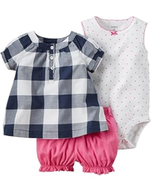 Carters Baby Clothing Outfit Girls 3-Piece Bodysuit & Diaper Cover Set Gingham