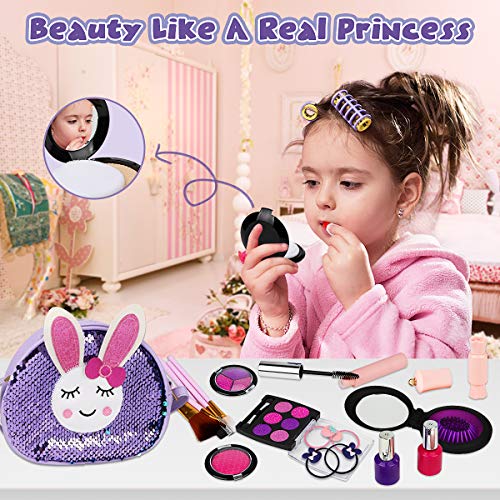 Libay Kids Makeup Kit - 30 Pc Pretend Makeup Set for Girl with Shinny Rabbit Cosmetic Bag Include Everything Your Princess Needs, Great Gift for Little Girls 3 4 5 6 7 8 Year Old (Not Real Makeup)
