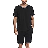 Homgro Men's Summer Pajama Set Short Sleeve Loungewear Cool Lounge Shorts Pj 2 Piece Casual Pocket