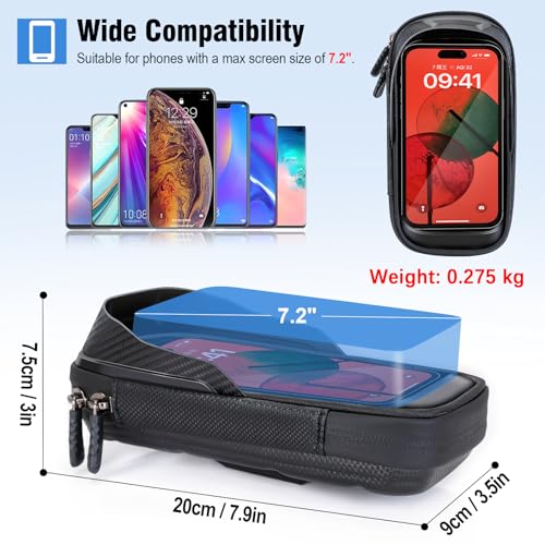 WACCET Waterproof Motorcycle Phone Holder with 360° Rotation with Touch Screen Door Phone Scooter for Phones up to 7.2 Inches (Black)