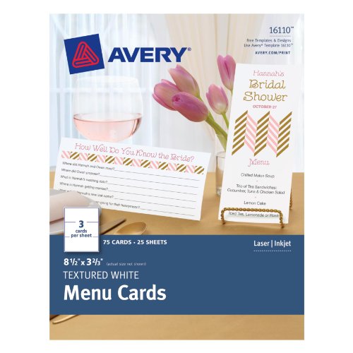 UPC 072782161101, Avery Textured White Menu Cards, 8.5 x 3.66 Inches, Pack of 75 (16110)