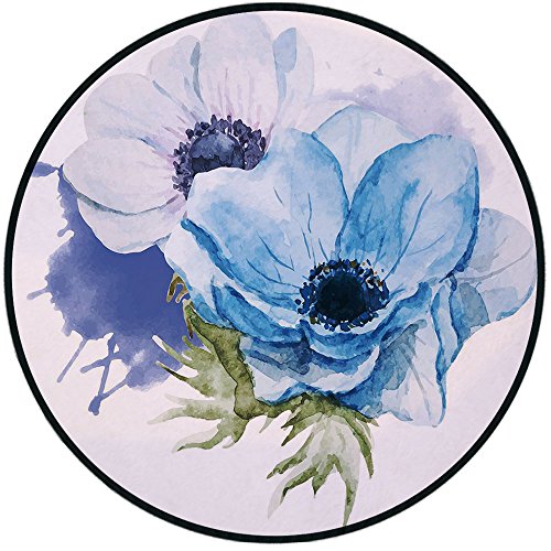 Printing Round Rug,Anemone Flower,Rustic Floral Design with Blooms in Watercolors Splashes Decorative Mat Non-Slip Soft Entrance Mat Door Floor Rug Area Rug For Chair Living Room,Lavender Light Blue G
